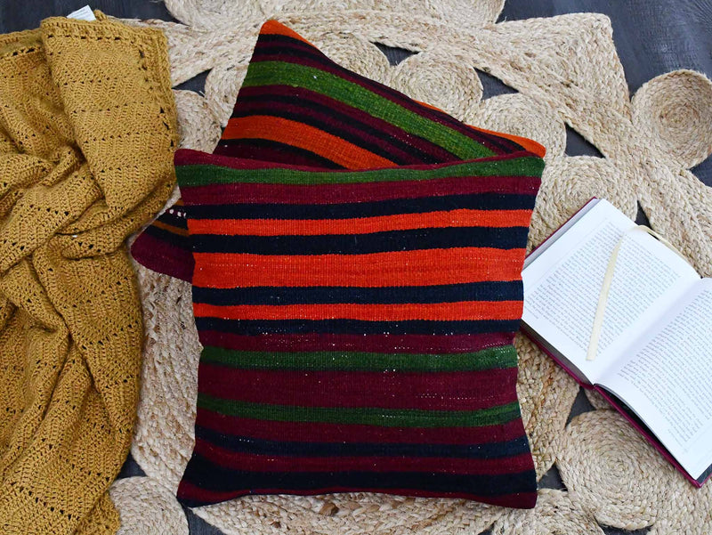 Vintage Kilim Cushion Cover Colourful Stripe Design 8 Textile Sydney Grand Bazaar 