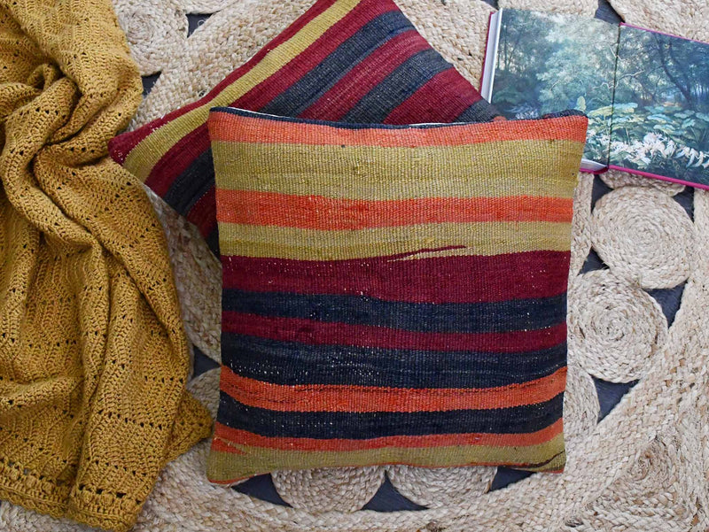 Vintage Kilim Cushion Cover Colourful Stripe Design 9 Textile Sydney Grand Bazaar 