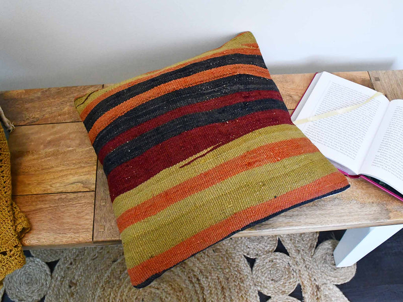 Vintage Kilim Cushion Cover Colourful Stripe Design 9 Textile Sydney Grand Bazaar 