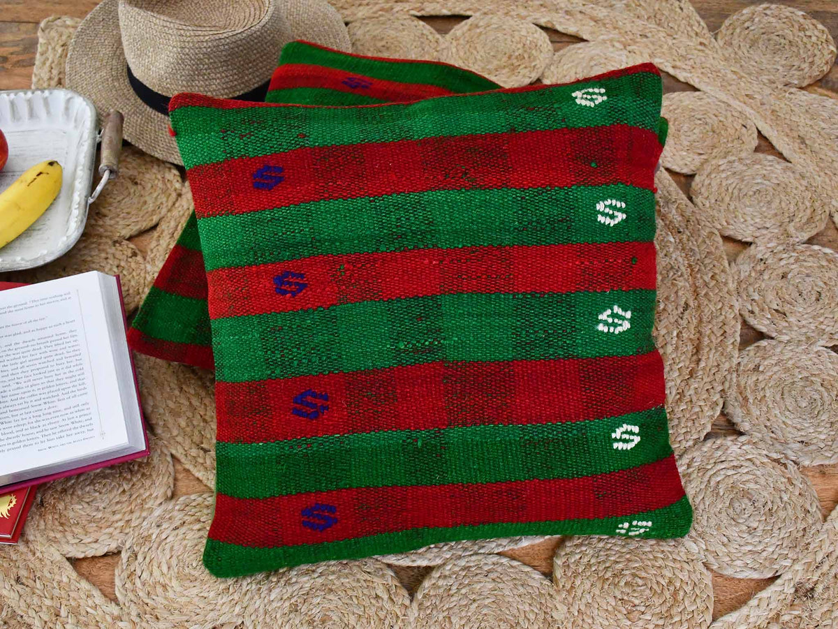 Vintage Kilim Cushion Cover Green Red Stripe Textile Sydney Grand Bazaar 