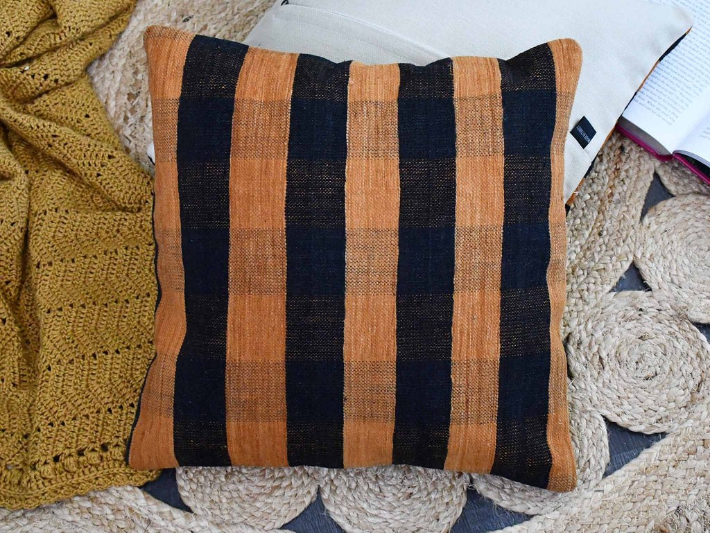 Vintage Kilim Cushion Cover Orange Black Stripe Textile Sydney Grand Bazaar 